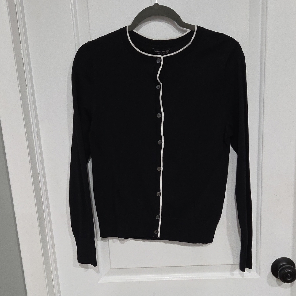 Banana Republic Black Cardigan with White Accents
